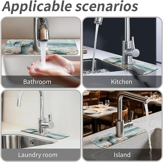 Kitchen Sink Splash Guard，ornate vase,beach Faucet Mat Sink Gadgets-Super Absorbent Fast Drying Mat Drip Catcher for Kitchen, Bathroom,Sink Mat, Dish Drying Mat, Bathroom(15" X 5.5" )
