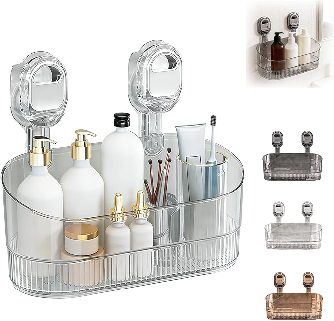 No-Drill Bathroom Suction Storage Box, Corrugated Suction Cup Storage Holder, Powerful Suction Storage Box, Removable Hanging Storage Basket, No Drilling Shelves Caddy, Ripple Acrylic Wall Shelf
