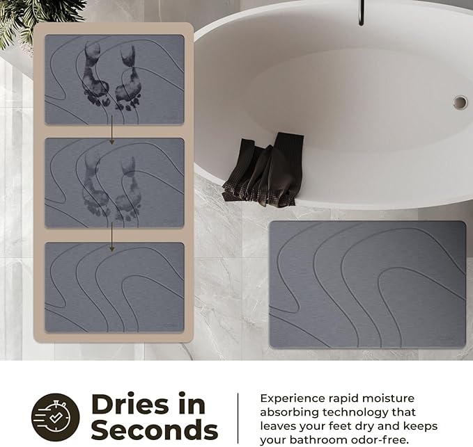 Stone Bath Mat Diatomaceous Earth Shower Mat Non-Slip Super Absorbent Diatomite Stone Bath Mats for Bathroom Floor Quick Drying Natural Easy to Clean (23.5 x 15) - Graphite