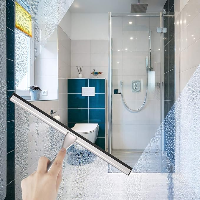 12 Inch Shower Squeegee for Shower Doors, All-Purpose Window Squeegee for Bathroom, Mirrors, Tiles and Car Windows with 2 Hooks