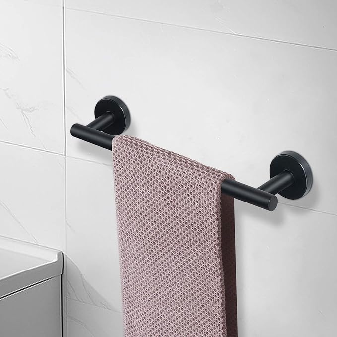 NearMoon Bath Towel Bar, Thicken Stainless Steel Shower Towel Rack Holder Wall Mounted for Bathroom, 12-lnch Overall Length-10-lnch Usable Hanging Space (1 Pack, Matte Black)