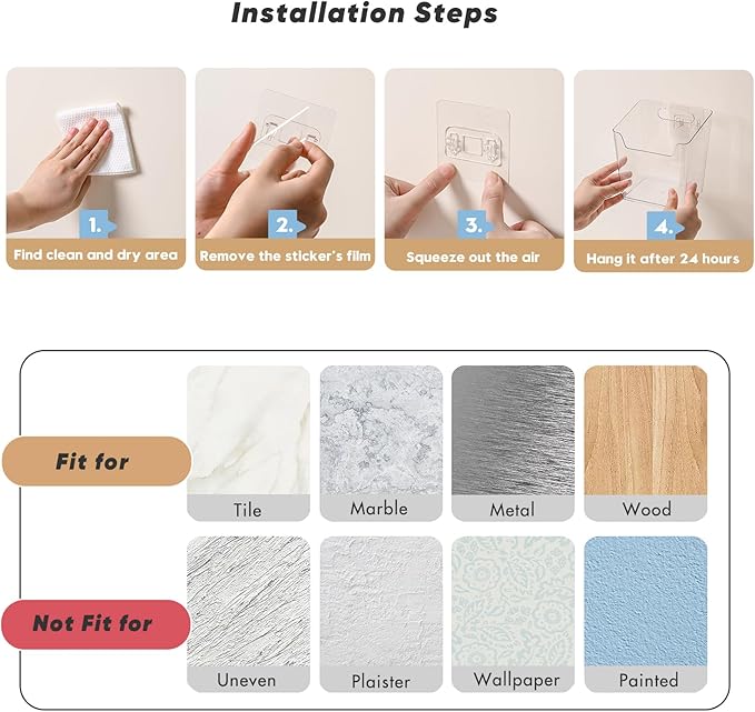 2-Pack Kitchen Cabinet Door Organizer Adhesive, Hanging Storage Bins, Stick on Wall Storage Container, Bathroom Floating Bins Wall Mounted Organizer Under Sink Caddy for Pantry Storage, Office, Dorm