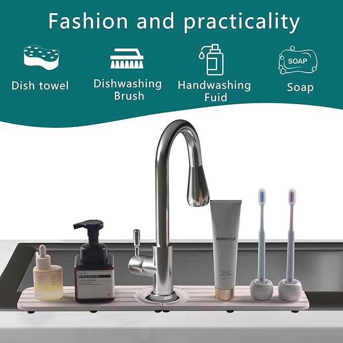 Faucet Mat for Kitchen Sink - 23.6 x 4inch Faucet Splash Guard for Bathroom Counter, Absorbent Diatomite Mat, Fast Drying Stone Sink Tray, Prevents Moisture Buildup