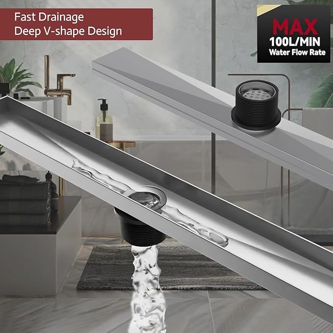 12 Inch Linear Shower Drain, Brushed Nickel Shower Drain,Removable Grate, 304 Stainless Steel, Easy to Install and Clean for Bathrooms (Drain Base Not Included), LSD-04A-12S