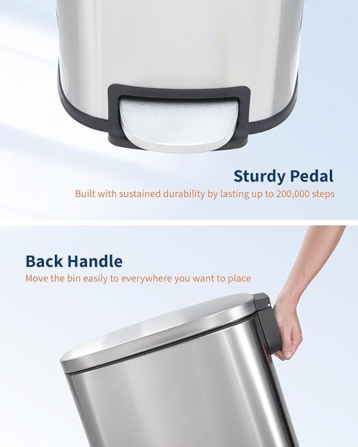 3.2 Gallon / 12 Liter Trash Can Stainless Steel Garbage Can with Removable Inner Bucket for Offices, Hands-Free Kitchen Step Trash Can for Kitchen & Bathroom, Silver