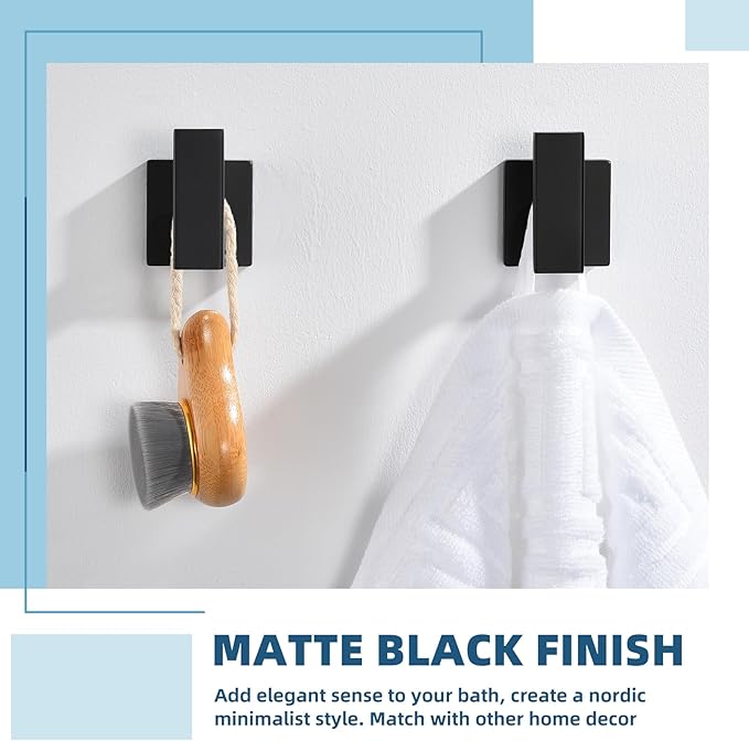 APLusee Matte Black Bath Towel Hook 2 Pack, 304 Stainless Steel Robe Hook, Wall Mounted