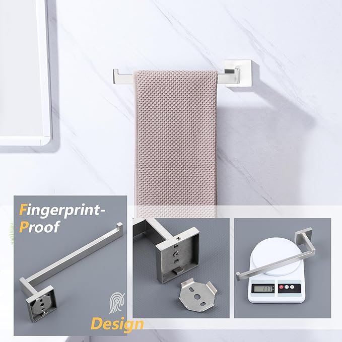 LANC Left Side Bathroom Hand Towel Holder Brushed Nickel Hand Towel Bar 10 Inche Square Towel Ring for Kitchen Bathroom Wall Mount Stainless Steel Modern Towel Racks Hanger, A8806BN-LF