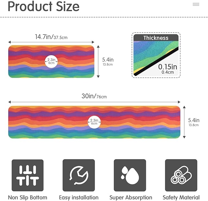 Wavy Rainbow Color Stripes Kitchen Sink Splash Guard Sink Faucet Mat Faucet Handle Drip Catcher Drain Mats for Kitchen Bathroom Countertop Absorbent Dish Drying Pad 2Pack 14.7x5.4IN