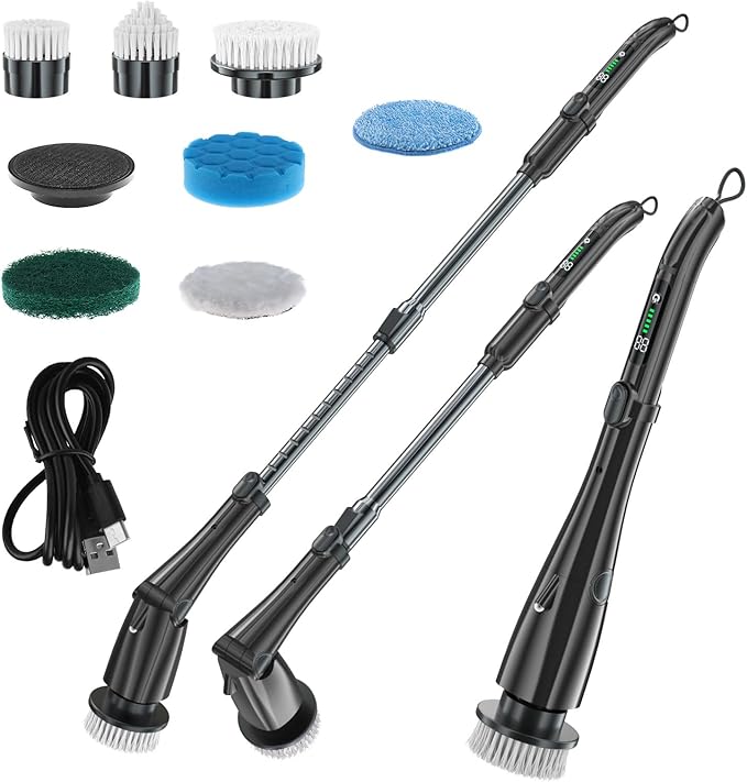 Long & Short Retractable Electric Cleaning Brush – Handheld Powerful Multifunction Spin Scrubber for Bathroom, Kitchen, Tile, Grout & Hard-to-Reach Areas