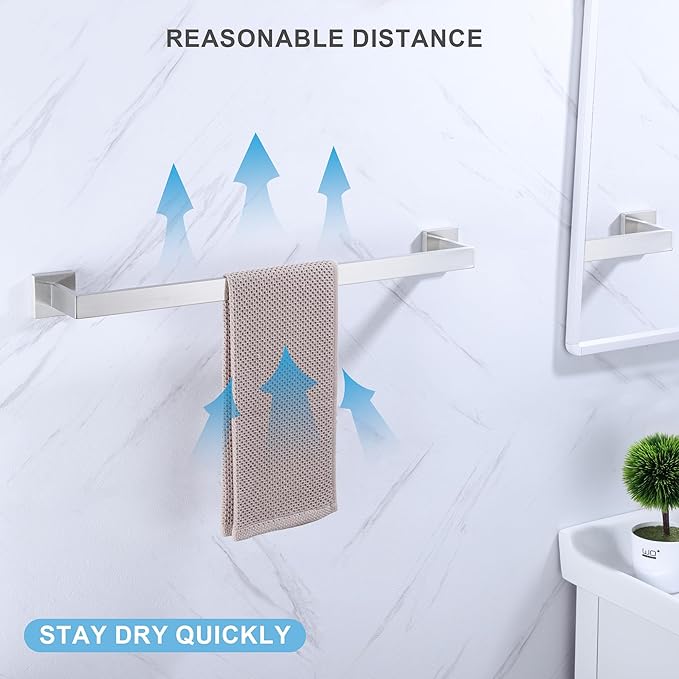 LANC 32-Inche Long Towel Bars for Bathroom Wall Mounted Brushed Nickel Bath Towel Racks Stainless Steel 80CM Towel Rails Square Towel Holder Rods Total-33.5” Towel Hanger, A8804BN-8P1