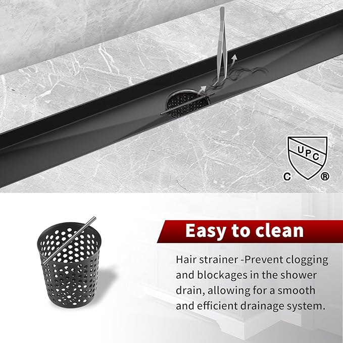 Sharp-tec 24 inch Linear Shower Drain, Black Rectangular Floor Drain, V-Shape Design Drain Channel, 304 Stainless Steel, cUPC Certificated for Bathroom Shower Room (Drain Base is Not Included)