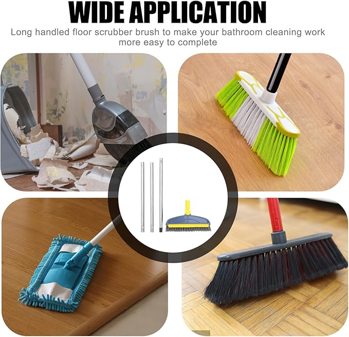Long Handle Floor Brush Scrubbing with Stiff Bristles, 126cm Blue-Yellow Groove and Grout Cleaning Brush for Bathroom and Kitchen Floor Crevice Cleaning