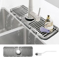 Daily Treasures 15.7"x4.7" Silicone Faucet Splash Guard with Brush, 5° Large Slope Sink Splash Guard, Sink Splash Guard Mat Kitchen Sink Splash Guard for Bashroom Kitchen Sink (Grew)