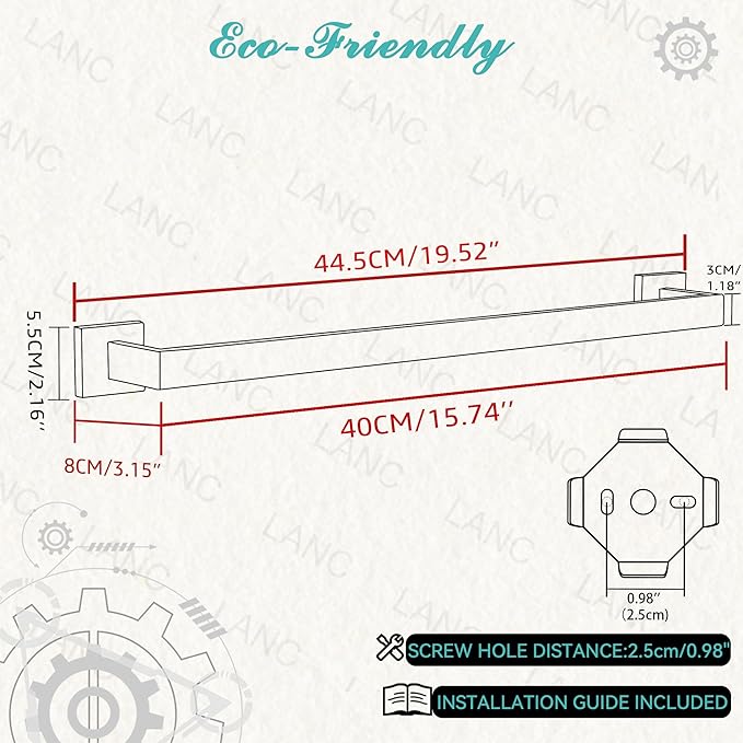LANC ORB 16-Inch Towel Bar for Bathroom Wall Mounted Total-18 Heavy Duty Square Towel Rack, Single Oil Rubbed Bronze Bath Towel Holder Towel Hanger Towel Rail Towel Rod, A8804ORB-4P1