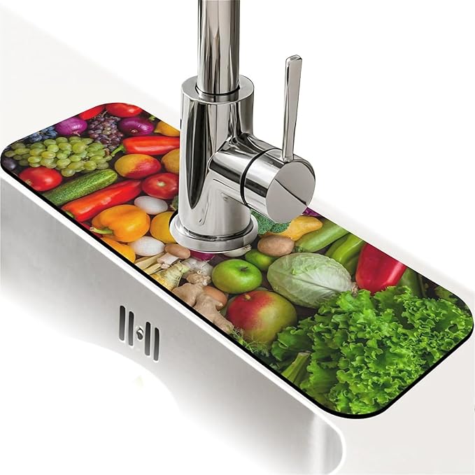 Kitchen Sink Splash Guard，vegetable Faucet Mat Sink Gadgets-Super Absorbent Fast Drying Mat Drip Catcher for Kitchen, Bathroom,Sink Mat, Dish Drying Mat, Bathroom(15" X 5.5" )