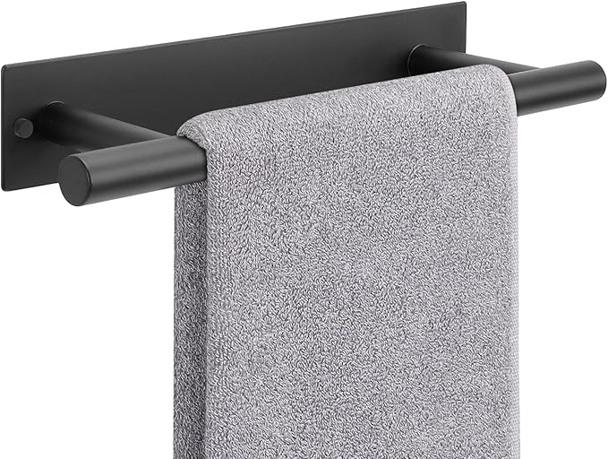 NearMoon Self Adhesive Hand Towel Holder/Towel Ring, Stainless Steel Hand Towel Bar Rustproof Stick on Wall-Towel Rack for Bathroom/Kitchen, Sticky and Wall Mounted (1, Matte Black)