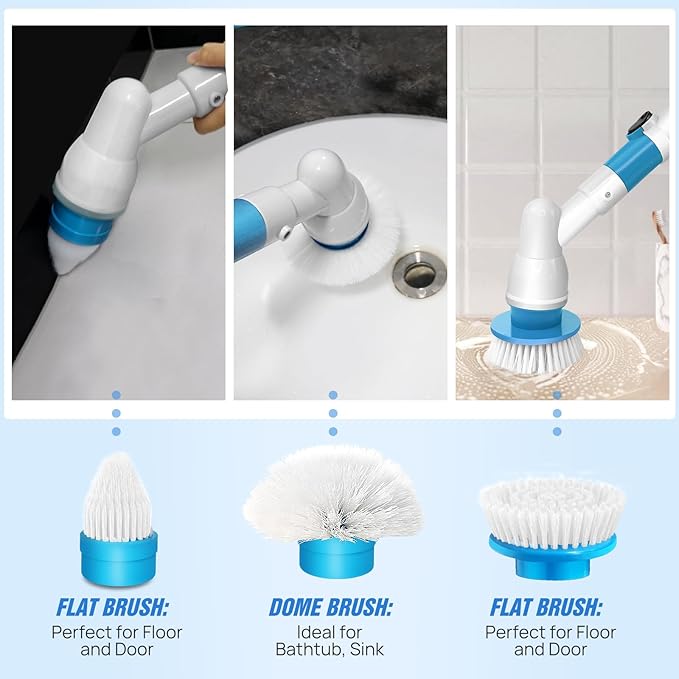 Electric Spin Scrubber 3200RPM Cordless Cleaning Brush - Adjustable Extension Handle (56cm to 105cm), Cordless Power Shower Scrubber with 3 Brush Head for Bathroom, Tub, Tile, Floor