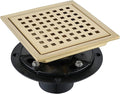 4 Inch Square Shower Floor Drain, Stainless Steel Black Shower Drain Kit with Flange, Floor Drain with Removable Grid Cover,Brushed Gold