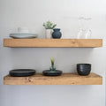 Urbandi Modern Floating Shelves 3 Inches Thick for Wall, Wide Shelves for Kitchen, Living Room, Bedroom, and Bathroom, Natural Pine Wood, Rustic Wooden Shelf, (Set of 2) (Aged Oak, 24Lx3Hx8D)
