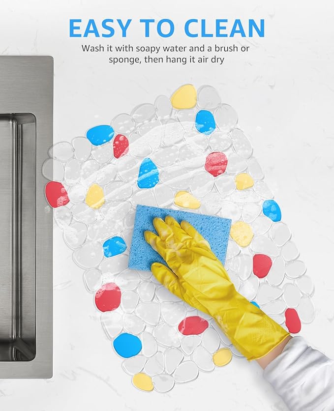 Bligli PVC Sink Mat, Pebble Design 2 Pack Sink Protector Mats for Bottom of Kitchen Sink, Dish Drying Mat for Dishes and Glassware, 15.7 x 11.8 inches, Handpainted-Clear