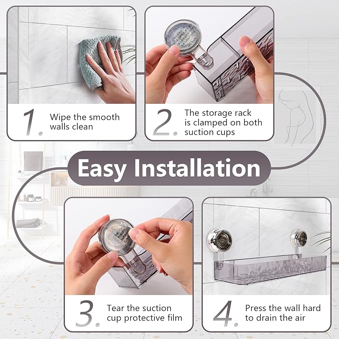 Corrugated Suction Cup Storage Holder,Movable Shower Shelf Suction Cup,Shower Caddy Large Capacity Bathroom Organizer,No-Drill Wall-Mounted Storage Shelf,Bathroom Organizers and Storages(White)