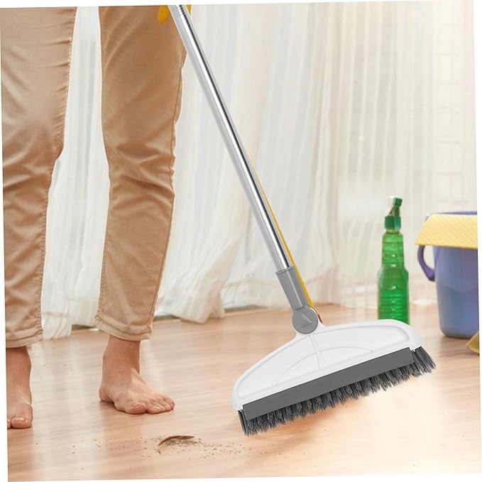GLEAVI Rotatable Shaped Long Handle Scrub Brush for Bathroom and Floor Cleaning Stiff Bristles for Tile Grout Shower Kitchen Garage Wet and Dry Use Extension Handle for Comfortable Reach