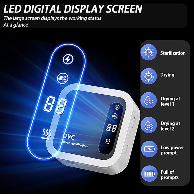 Toothbrush Holders for Bathrooms,Smart Cleaning and Constant Temperature Drying,LED Smart Screen,Rechargeable Wall-Mounted Toothbrush Holder,Travel Toothbrush Holder (White)