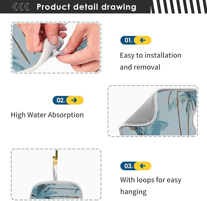 Sink Faucet Absorbing Mat Kitchen Sink Splash Guard Splash Faucet Drip Catcher for Bar RV Bathroom 2PCS 14.9x5.5in Blue Tropical Trees and Sun