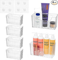 4 Pcs Storage Organizer Bins, Wall Mounted Shower Basket, Shower Caddy Stackable, Clear Plastic Makeup Organizer, Adhesive Hanging Bin for Bathroom, Kitchen, Pantry