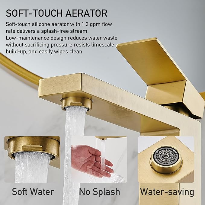 Brushed Gold Vessel Sink Faucet, 1 Hole Single Handle Tall Bathroom Vanity Faucets, Modern Utility Rv Laundry Bath Restroom Mixer Tap with Metal Pop Up Drain and 2 Water Supply Lines