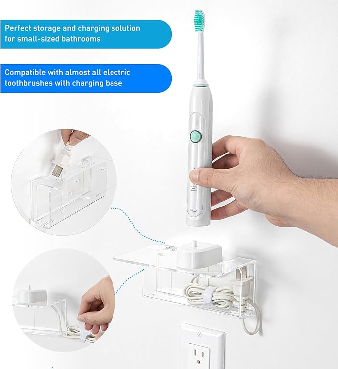 OAPRIRE Electric Toothbrush Holder for Bathroom, Acrylic Electric Toothbrush Holder Wall Mounted Come with Cable Organizer, Saving Space and Convenient Charging - Clear