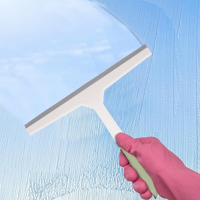 Glass Shower Door Squeegee for Glass Cleaning, Wide Household Water Scraper with Soft Handle, Light Green Bathroom Window Wiper Tool for Shower and Car Windshield