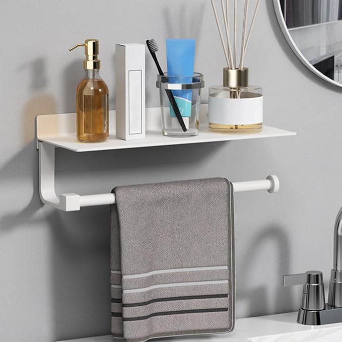 Danpoo White Paper Towel Holder with Shelf Wall Mount, Adhesive Hand Towel Holder for Bathroom, Kitchen Towel Holder