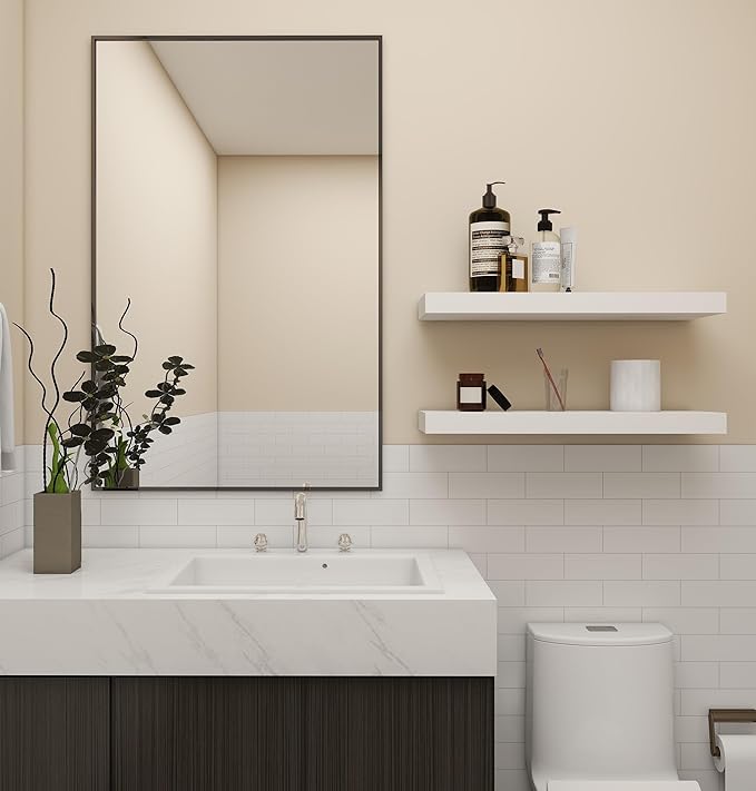 Vervida® White Floating Shelves Bathroom 2 Set of 24 W x 7.9" D Wall Shelves for Kitchen, Bedroom, Storage Shelves for Home Decor, Shelves for Room Invisible Brackets