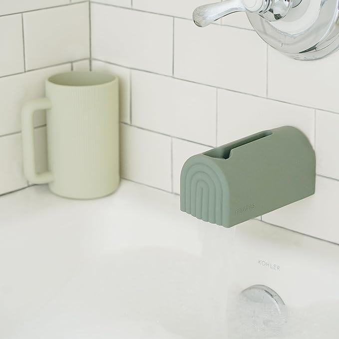 mushie Bath Spout Cover | Soft Silicone Bathtub Faucet Safety Guard for Kids | Universal Fit (Blush)
