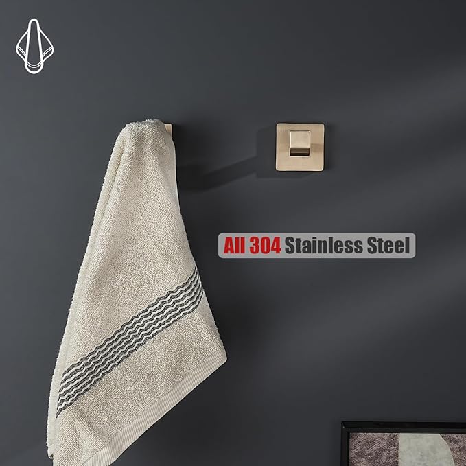 JQK Bathroom Towel Hook Champagne Bronze, Coat Robe Clothes Hook for Bathroom Wall Mounted (Pack of 2), SUS 304 Stainless Steel 0.8mm, TH250-CB-P2