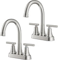 FORIOUS Bathroom Faucets Brushed Nickel, 4 Inch Centerset Bathroom Sink Faucet 2 or 3 Hole with Pop up Drain and cUPC Hose, Two Handles Control, 360° spout for Restroom,Vanity, Rv, 2 Pack