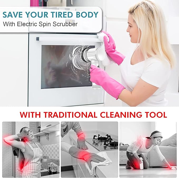Electric Spin Scrubber, Waterproof Electric Cleaning Brush with 5 Replaceable Brush Heads, Rechargeable Scrub Brush Bathroom Shower Scrubber Cleaning Tool for Bathtub Sink Tile Grout Stove Cooker Dish