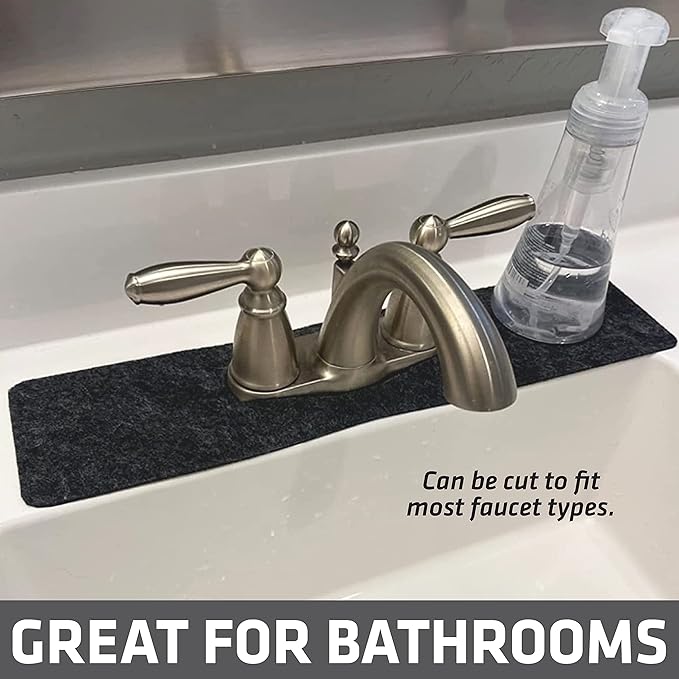 Drymate Faucet Splash Guard Mat for Kitchen & Bathroom Sink, Thin Countertop Drip Protector Drying Pad, Absorbent, Waterproof, Washable (USA Made) (18" W x 4.33" L x 0.13" H With Pre-Cut 2.5" Hole)