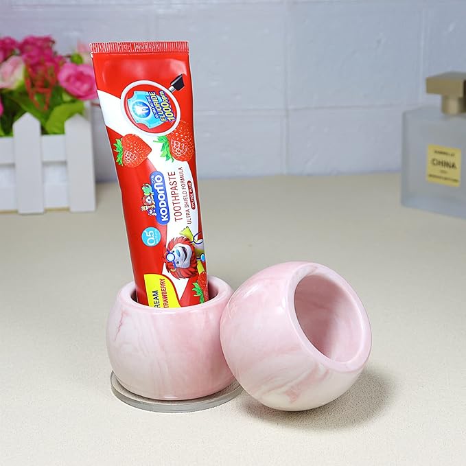 Small Ceramic Electric Toothbrush Holder Stand for Bathroom Vanity Countertop,Set of 2,Pink