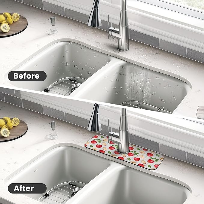 Faucet Draining Mat For Kitchen Sink, Apple Orchard Wood Grain Diatom Mud Absorbent Drain Pad For Bathroom Kitchen Sink Splash Guard Drying Mat