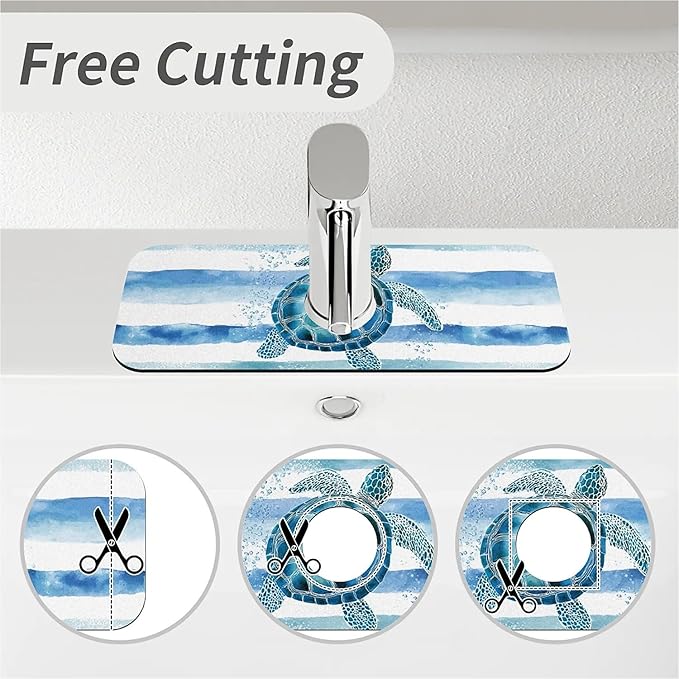 Kitchen Sink Splash Guard，Watercolor blue white turtle Faucet Mat Sink Gadgets-Super Absorbent Fast Drying Mat Drip Catcher for Kitchen, Bathroom,Sink Mat, Dish Drying Mat, Bathroom(15" X 5.5" )