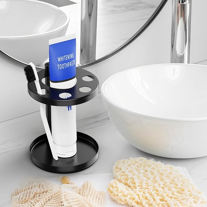 Stainless Steel Toothbrush Holder Stand for Bathroom,Rustproof Ventilated Countertop Organizer with Slots,Electric/Manual Toothbrushes, Toothpaste, Razors, Small Comb,Unique Footprint Base Design