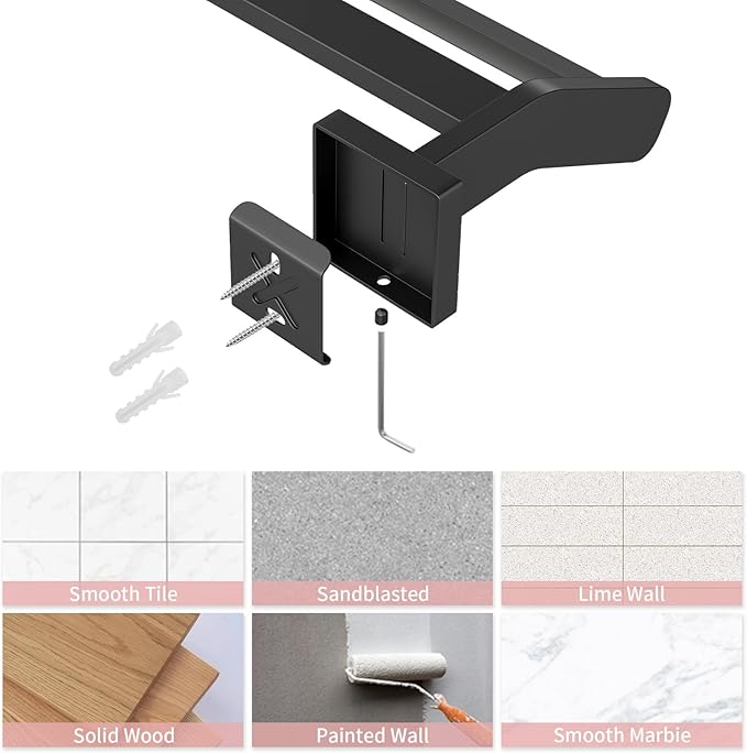 Double Towel Bar 32 Inch, Heavy Duty Stainless Steel Double Towel Racks for Bathroom Wall Mounted, Space Saving Bathroom Towel Holder Rod, Matte Black