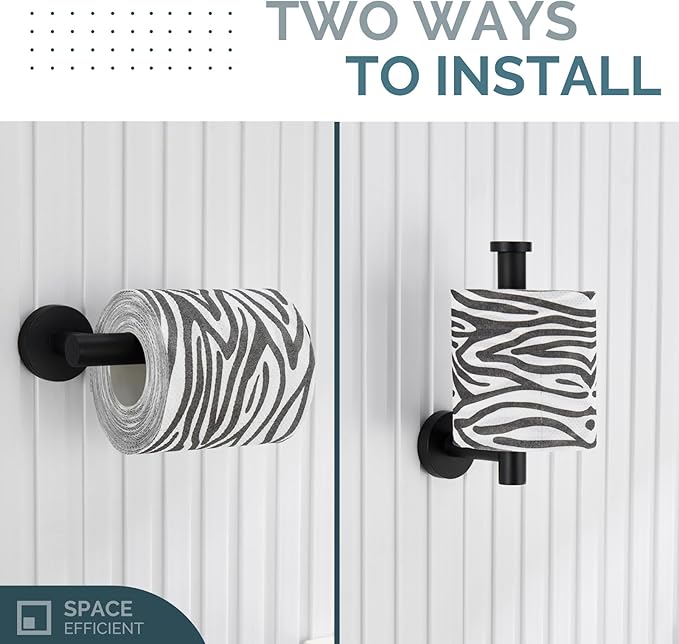 Toilet Paper Holder Matte Black, Angle Simple Stainless Steel Bathroom Tissue Dispenser, Toilet Roll Hanger for Wall