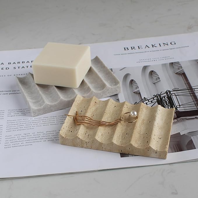 Luxury Travertine Soap Dish, Rectangle Soap Holder, Jewelry Ring Dish, Sponge Holder for Bathroom Kitchen -Grey