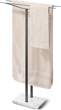 Bathroom Towel Rack Freestanding Floor Stand: Black 36in 2‑Bar Weighted Marble Base Towel Holder, Rustproof 304 Stainless Steel Drying Rack for Bath&Hand Towels, No‑Drill Slim Organizer, Spa Pool
