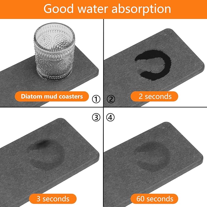 18 Pack 3.15 x 6.3 inch Diatomaceous Earth Coaster, Versatile Water Absorbent Diatomite Coaster, Premium Water Absorbing Bath Stone Mat for Modern Home by KUKLIPJIM