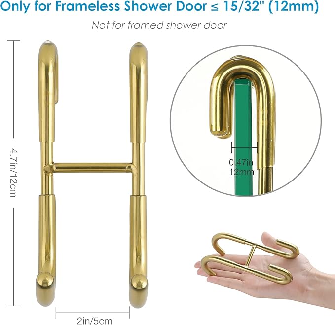Simtive Squeegee Hooks for Towel Bathroom Frameless Glass Shower Door (2-Pack), Gold