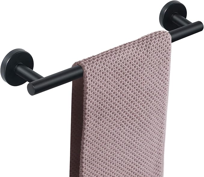 NearMoon Bath Towel Bar, Thicken Stainless Steel Shower Towel Rack Holder Wall Mounted for Bathroom,16-lnch Overall Length-13-lnch Usable Hanging Space (1 Pack, Matte Black)